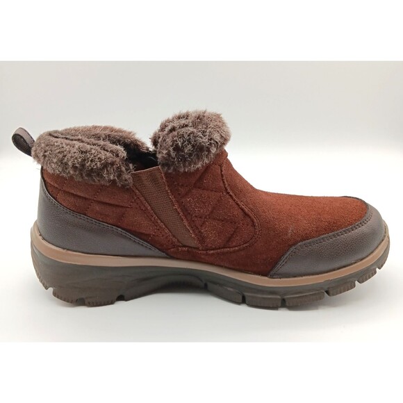 Skechers Boots Wn 9 Easy Going Girl Crush Brown Suede Ankle Faux Fur Bootie - Picture 7 of 12